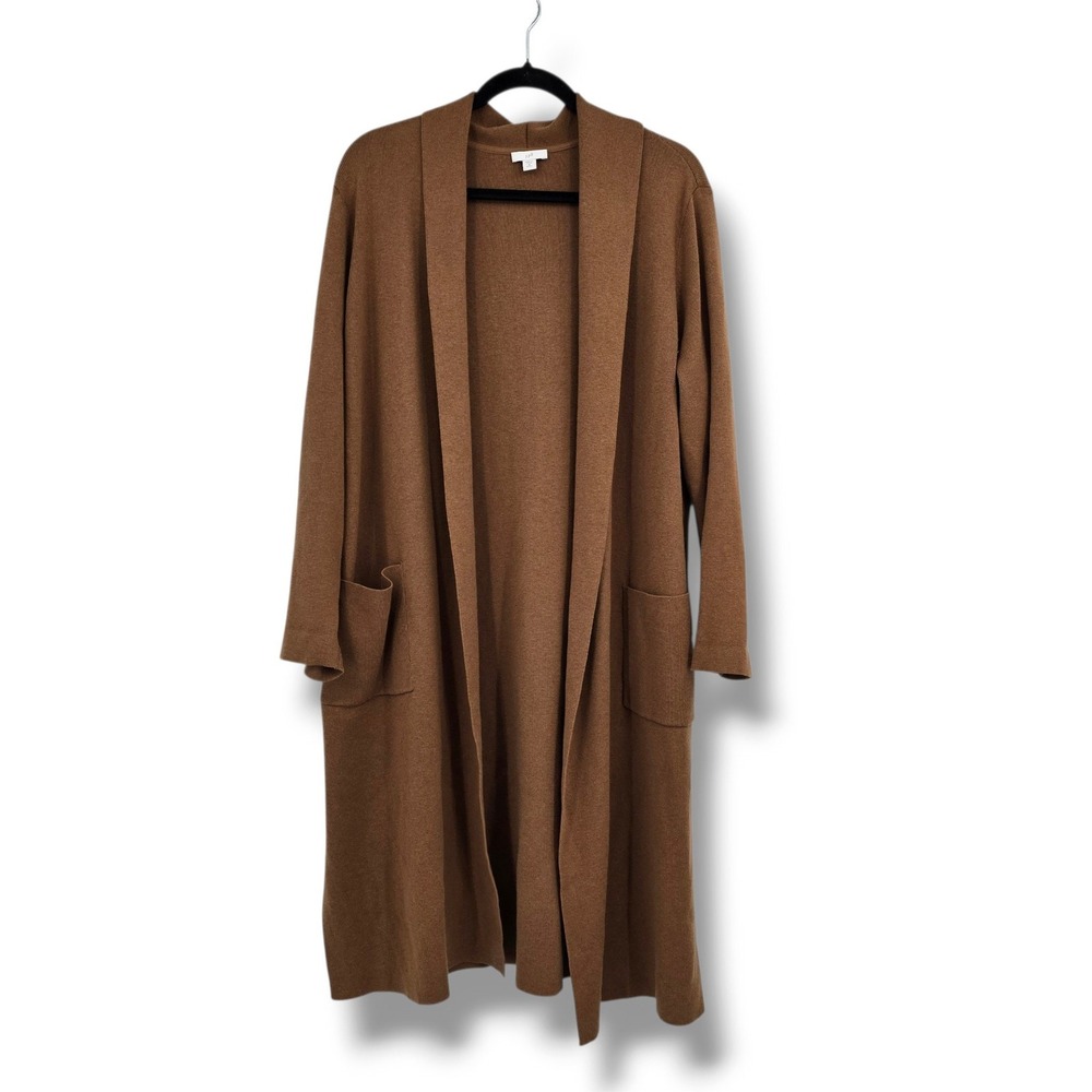 J. Jill Brown Wool Blend Open Front Longline Cardigan Sweater Petite Medium